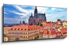 Obraz s hodinami   Brno view , 120 x 50 cm