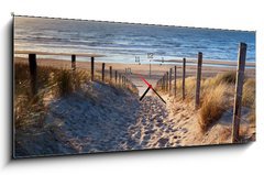 Obraz s hodinami   path to North sea beach in gold sunshine, 120 x 50 cm