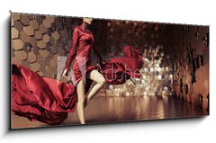 Obraz s hodinami 1D panorama - 120 x 50 cm F_AB62549404 - Glamorous woman with wavy dress