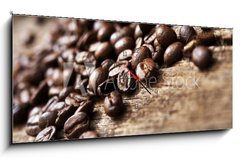 Obraz s hodinami 1D panorama - 120 x 50 cm F_AB62551378 - Coffee on Wood