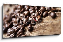 Obraz s hodinami   Coffee on Wood, 120 x 50 cm