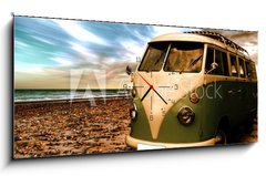 Obraz s hodinami 1D panorama - 120 x 50 cm F_AB62598066 - Strand mit altem Camper