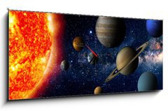 Obraz s hodinami 1D panorama - 120 x 50 cm F_AB62636112 - Solar system - Sluneční Soustava