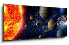 Obraz s hodinami   Solar system, 120 x 50 cm