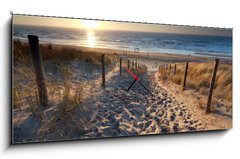 Obraz s hodinami   sunshine over path to beach in North sea, 120 x 50 cm