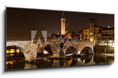 Obraz s hodinami   Verona, il Ponte Pietra di notte, 120 x 50 cm