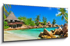 Obraz s hodinami   luxury tropical holidays  Seychelles islands, 120 x 50 cm