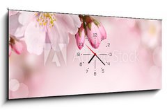 Obraz s hodinami 1D panorama - 120 x 50 cm F_AB62918390 - Spring flowers background with pink blossom