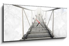 Obraz s hodinami 1D panorama - 120 x 50 cm F_AB62972364 - Rope Bridge Above The Clouds - Lanový most nad mraky