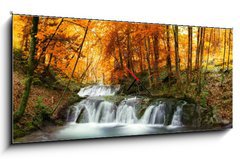 Obraz s hodinami 1D panorama - 120 x 50 cm F_AB63059760 - forest waterfall