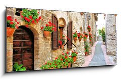 Obraz s hodinami 1D panorama - 120 x 50 cm F_AB63262540 - Picturesque lane with flowers in an Italian hill town