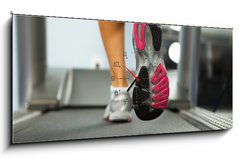 Obraz s hodinami 1D panorama - 120 x 50 cm F_AB63437299 - Running on treadmill