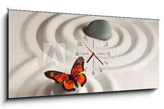 Obraz s hodinami 1D panorama - 120 x 50 cm F_AB63675122 - Zen rocks with butterfly - Zen skály s motýlem