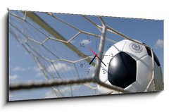 Obraz s hodinami   football  soccer ball in goal, 120 x 50 cm