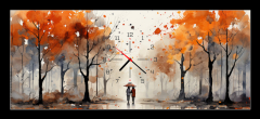 Obraz s hodinami 1D - 120 x 50 cm F_AB639828122 - a figure with an umbrella in an autumn yellow park with trees on a white background watercolor paint drawing