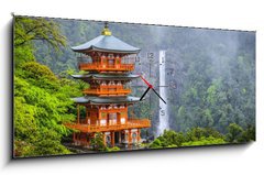 Obraz s hodinami 1D panorama - 120 x 50 cm F_AB64270219 - Nachi, Japan at Kumano Nachi Taisha Shrine and Waterfall - Nachi, Japonsko u Kumano Nachi Taisha svatyně a vodopád