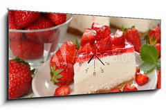Obraz s hodinami 1D panorama - 120 x 50 cm F_AB64315819 - strawberry cheesecake - jahodov tvarohov kol