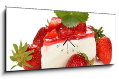 Obraz s hodinami 1D panorama - 120 x 50 cm F_AB64315866 - strawberry cheesecake - jahodov tvarohov kol