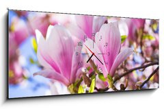 Obraz s hodinami 1D panorama - 120 x 50 cm F_AB64325849 - Beautiful blossoming magnolia tree in the spring time