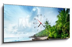 Obraz s hodinami   sunset on Seychelles beach, 120 x 50 cm