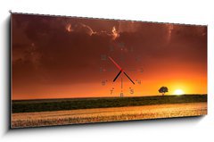Obraz s hodinami 1D panorama - 120 x 50 cm F_AB64566534 - Sunset in the agricultural areas - Západ slunce v zemědělských oblastech