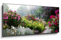 Obraz s hodinami 1D panorama - 120 x 50 cm F_AB64687273 - Art flowers in the morning in an English park