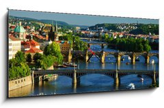 Obraz s hodinami   View of Charles Bridge in Prague from Letensky gardens., 120 x 50 cm