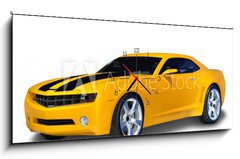 Obraz s hodinami   Yellow Sports Car, 120 x 50 cm