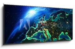 Obraz s hodinami 1D panorama - 120 x 50 cm F_AB64898430 - land area in Europe the night - pozemku v Evropě v noci