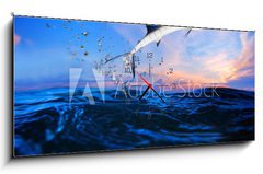 Obraz s hodinami   sailfish flying over blue sea ocean, 120 x 50 cm