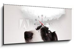 Obraz s hodinami   Cute dog with empty cloud bubble, 120 x 50 cm