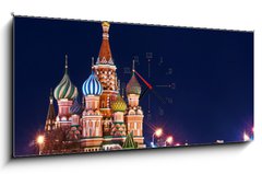 Obraz s hodinami 1D panorama - 120 x 50 cm F_AB66293302 - Moscow St. Basil  s Cathedral Night Shot - Moskva St. Basil s katedrla Non snmek