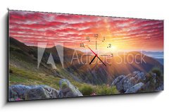 Obraz s hodinami 1D panorama - 120 x 50 cm F_AB66580383 - Dawn with flowers in the mountains
