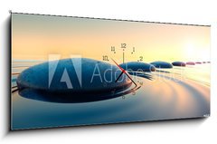 Obraz s hodinami   Steine im Wasser 3, 120 x 50 cm