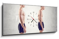 Obraz s hodinami 1D panorama - 120 x 50 cm F_AB66813369 - Man with impaired posture position defect scoliosis and ideal