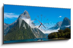 Obraz s hodinami   Milford Sound, 120 x 50 cm