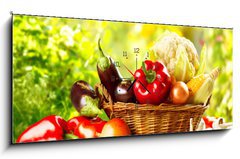 Obraz s hodinami 1D panorama - 120 x 50 cm F_AB67464295 - Fresh Organic Bio Vegetable in a Basket over Nature Background