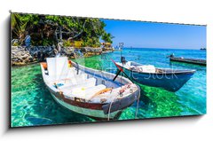 Obraz s hodinami 1D panorama - 120 x 50 cm F_AB67685233 - boat at islas de rosario colombia