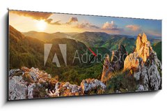 Obraz s hodinami 1D panorama - 120 x 50 cm F_AB67727848 - Rocky moutain at sunset - Slovakia