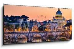 Obraz s hodinami 1D panorama - 120 x 50 cm F_AB67849317 - Night view of the Basilica St Peter in Rome, Italy - Noční pohled na baziliku sv. Petra v Římě, Itálie