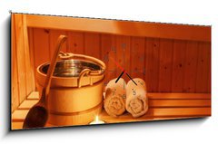Obraz s hodinami   Wellness und Spa in der Sauna, 120 x 50 cm
