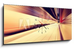 Obraz s hodinami   Train in motion blur in subway station., 120 x 50 cm