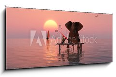 Obraz s hodinami   elephant and dog sitting in the middle of the sea, 120 x 50 cm