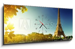 Obraz s hodinami 1D - 120 x 50 cm F_AB68288311 - Seine in Paris with Eiffel tower in autumn season - Seine v Paříži s Eiffelovou věží v podzimní sezóně
