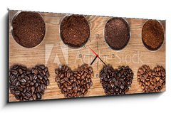 Obraz s hodinami   Coffee Beans and Ground Coffee, 120 x 50 cm