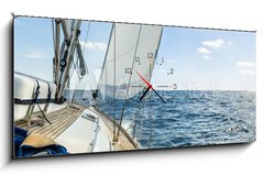 Obraz s hodinami 1D panorama - 120 x 50 cm F_AB68717744 - Yacht sail in the Atlantic ocean at sunny day cruise - Jachta pluje v Atlantském oceánu při slunečné denní plavbě