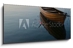 Obraz s hodinami 1D panorama - 120 x 50 cm F_AB68847905 - Row boat in calm water - Řádka v klidné vodě