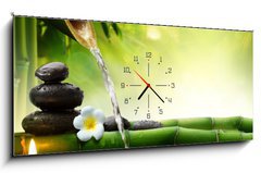 Obraz s hodinami 1D panorama - 120 x 50 cm F_AB68974257 - spa stones in garden with flow water