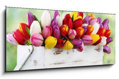 Obraz s hodinami 1D panorama - 120 x 50 cm F_AB69344998 - tulips