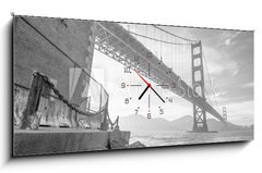 Obraz s hodinami   Golden Gate Bridge Black and White, 120 x 50 cm